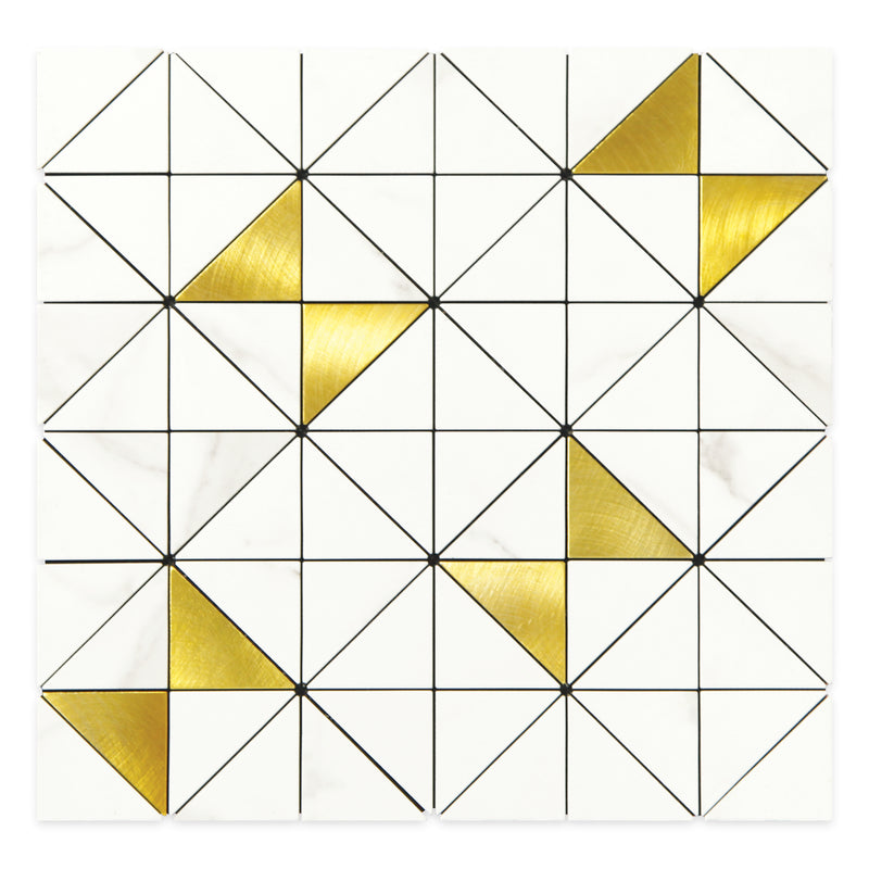 Triangle Statuario w/ Gold Aluminum Matte Peel & Stick Mosaic Final Sale
