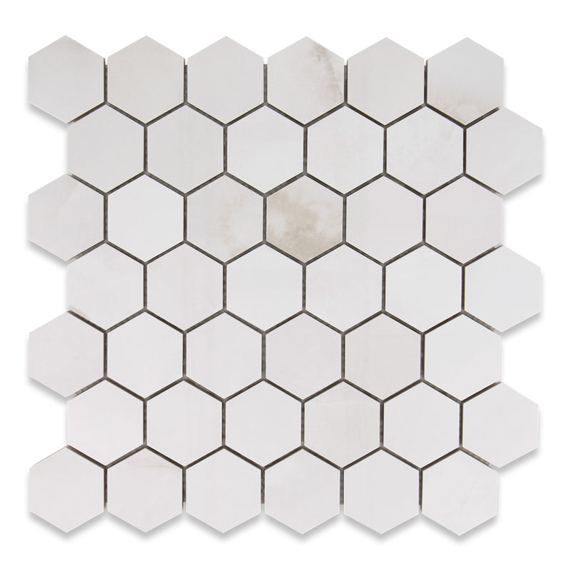 2x2 La Mallorca Acadia White Hexagon Polished Porcelain Mosaic