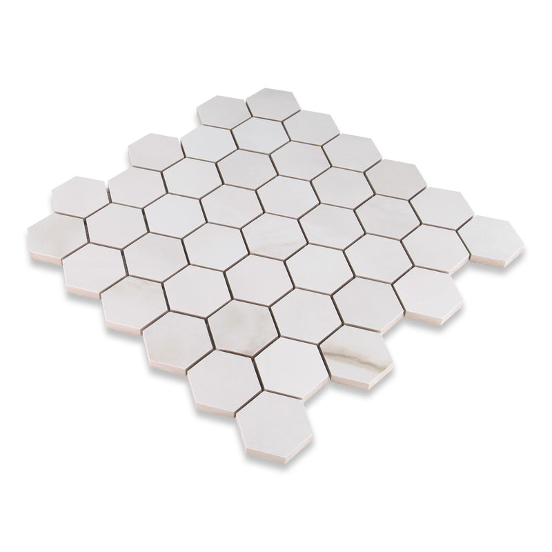 2x2 La Mallorca Acadia White Hexagon Polished Porcelain Mosaic