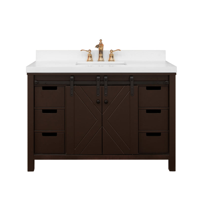 48" West Elm Vanity Set with Brown Cabinet, White Quartz Countertop, Mirror & Basin FINAL SALE