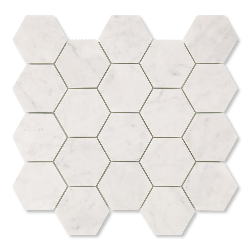 3x3 Italian Bianco Carrara Hexagon Honed Marble Mosaic Final Sale