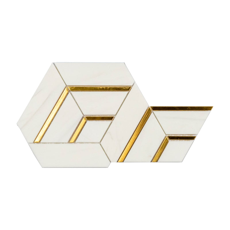 Artistic Sassari Marmol Dolomite with Gold Trim Hexagon Marble Polished Mosaic Final Sale