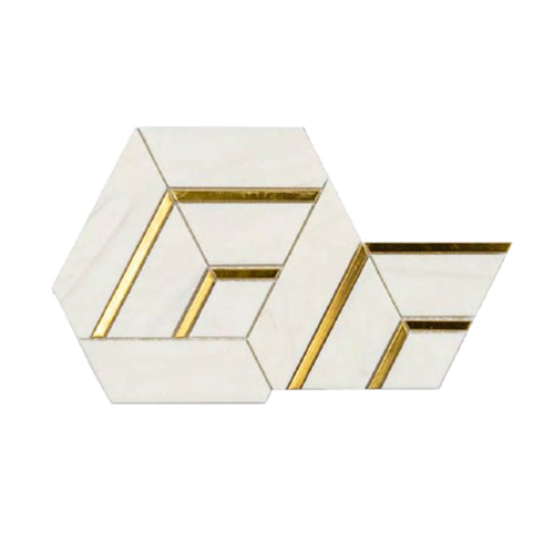 Artistic Sassari Marmol Dolomite with Gold Trim Hexagon Marble Polished Mosaic Final Sale