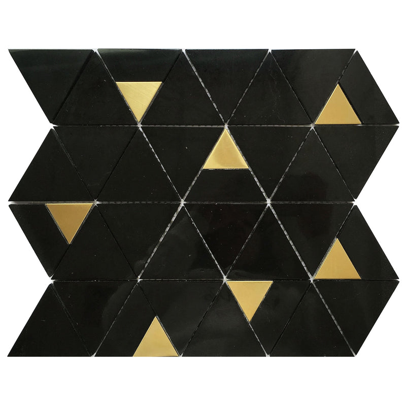 Artistic Valentina Black Pyramid with Gold Inserts Marble Polished Mosaic Final Sale