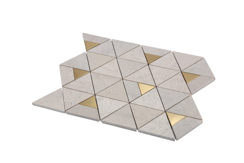Artistic Pearl White Pyramid with Gold Inserts Marble Polished Mosaic Final Sale