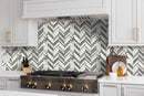 Artistic Chevron English Statuario & Atlantis Grey with Gold Accent Marble Pol Mosaic Final Sal