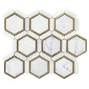 4" Artistic Bianco Hexagon Marble w/ Gold Accent Polished Mosaic Final Sale