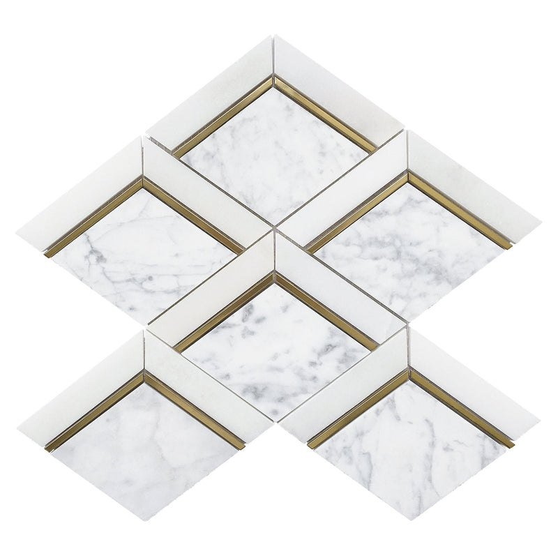 Artistic Bianco Quadro Marble w/ Gold Accent Polished Mosaic Final Sale