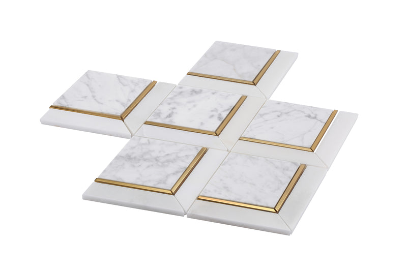 Artistic Bianco Quadro Marble w/ Gold Accent Polished Mosaic Final Sale