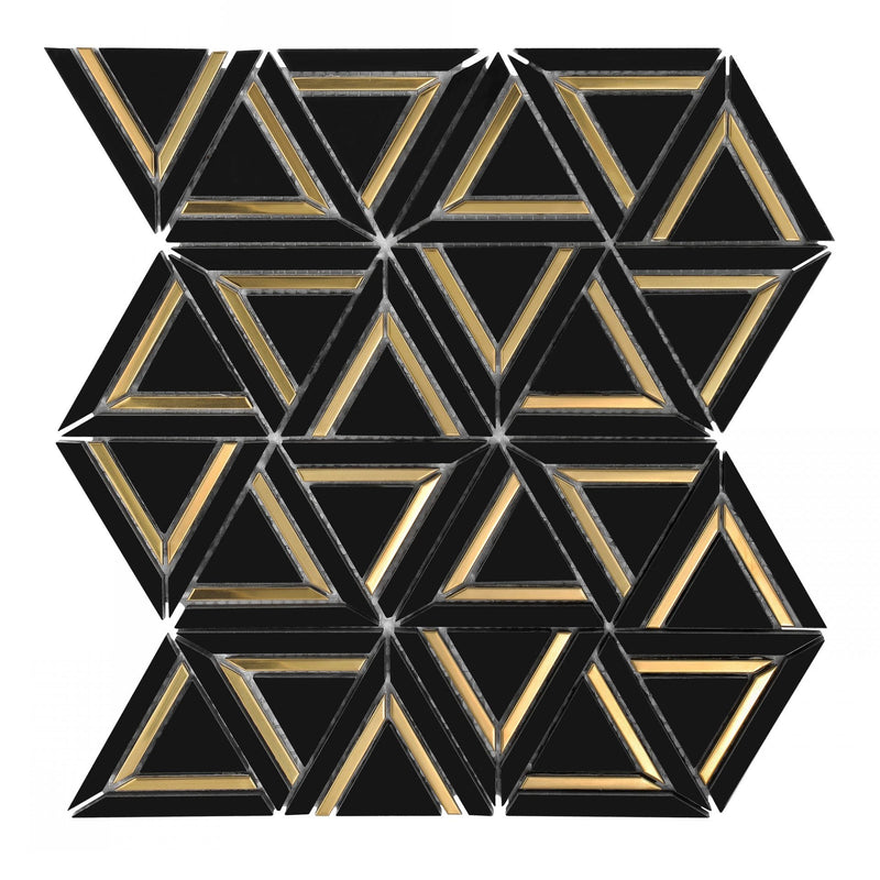 3.5" Artistic Valentine Black Triangulo Marble w/ Gold Accent Polished Mosaic Final Sale