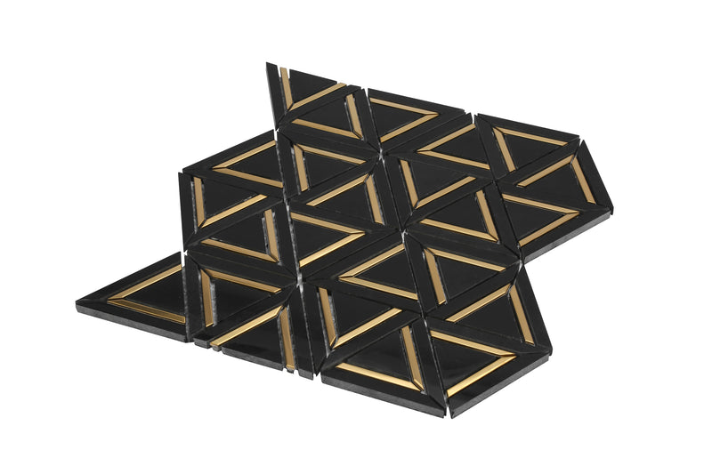 3.5" Artistic Valentine Black Triangulo Marble w/ Gold Accent Polished Mosaic Final Sale